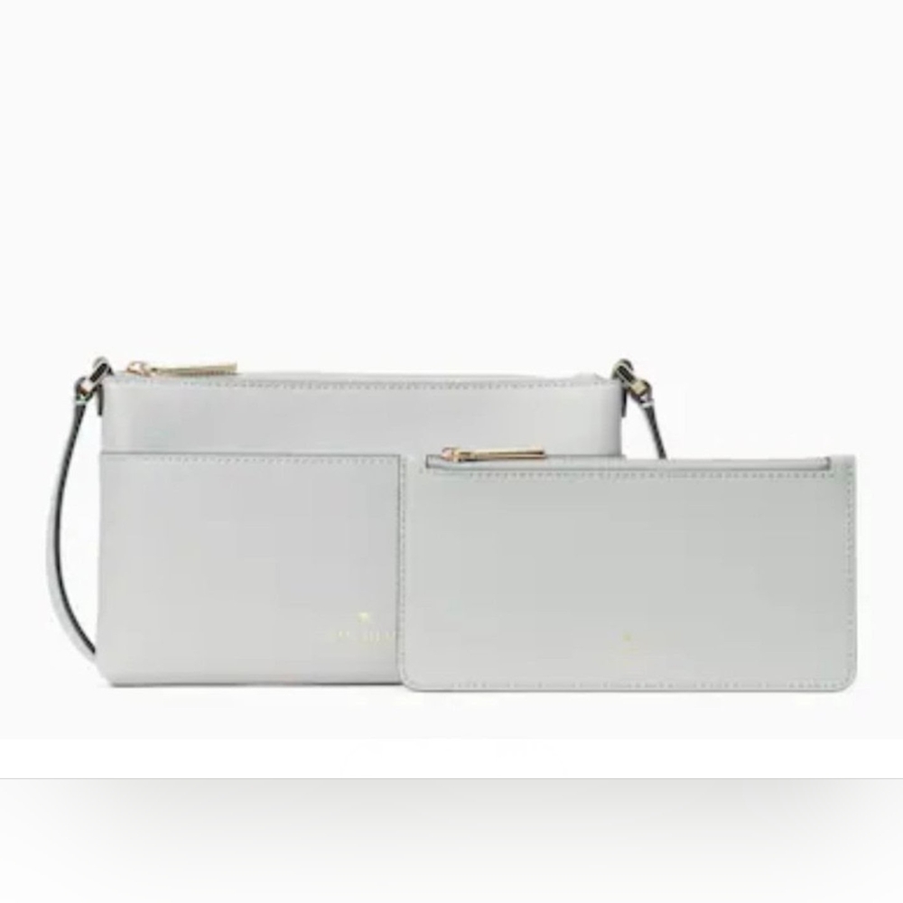 🆕 KATE SPADE Sadie CrossbodySet. INCLUDES POUCH! Platinum Gray
